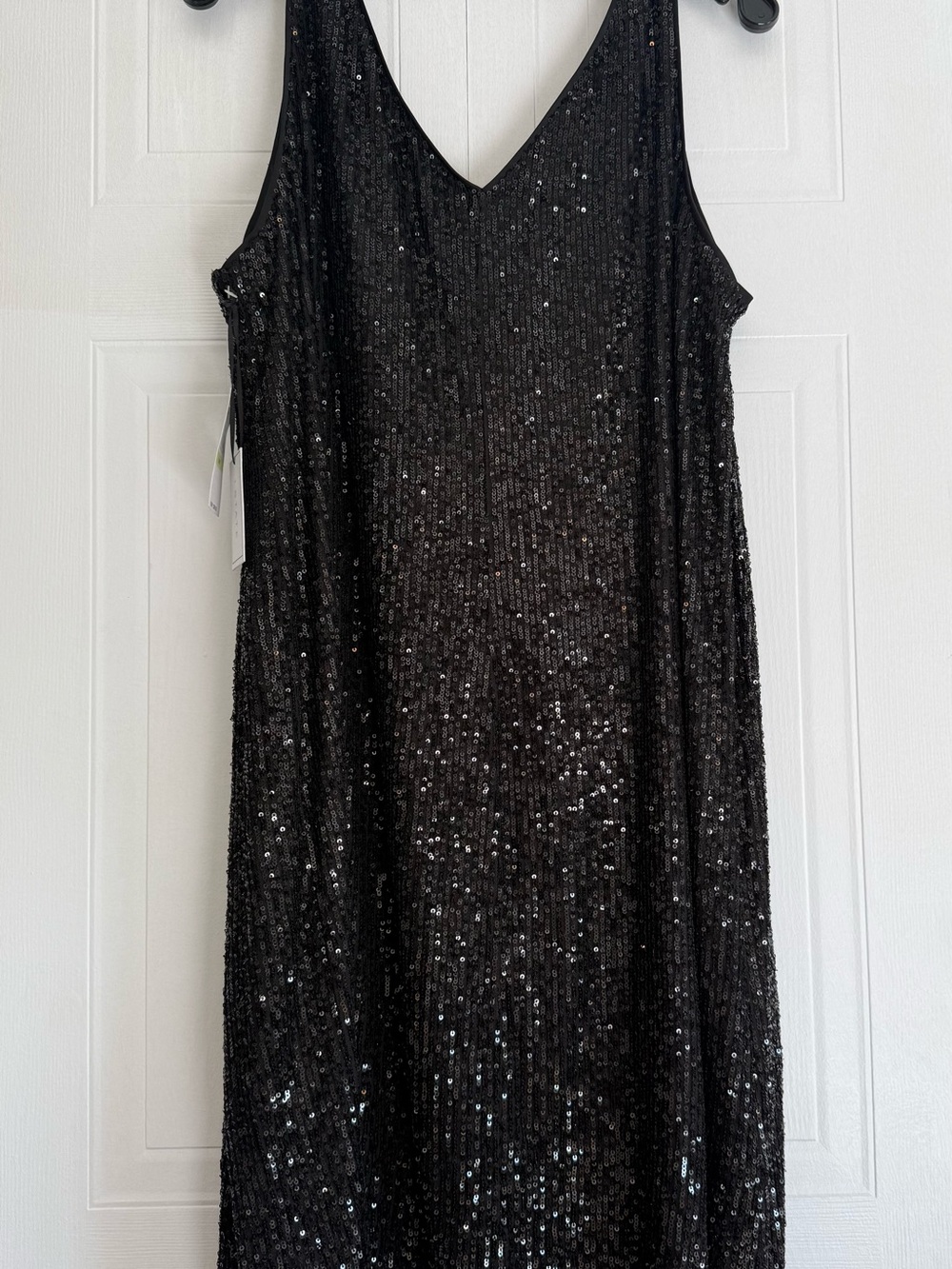White House Black Market Black Sequin V-Neck Midi Dress